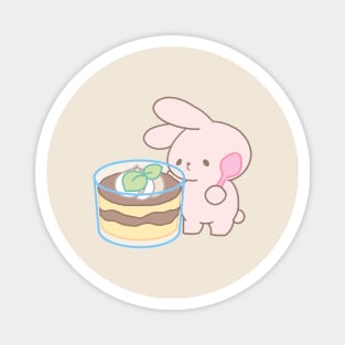 Cute Rabbit Savoring Giant Tiramisu Magnet